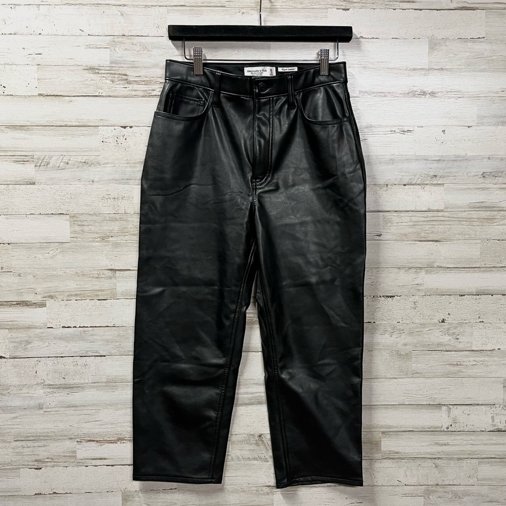 Abercrombie & Fitch Black Vegan Leather Ankle Straight Ultra High Rise - Picture 3 of 6